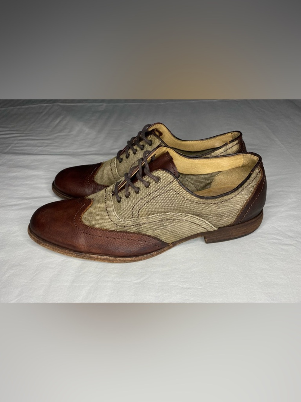 FRYE HARVEY Mens 11 D Wingtip Leather On Canvas Oxford Lace Up Derby 84471